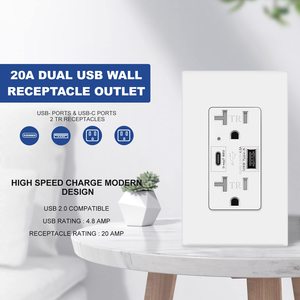 usb充电器插座20A 125V双工插座，带2个USB充电器端口a型C型插座，4.8A，UL列出的USB插座 - Product Image 5