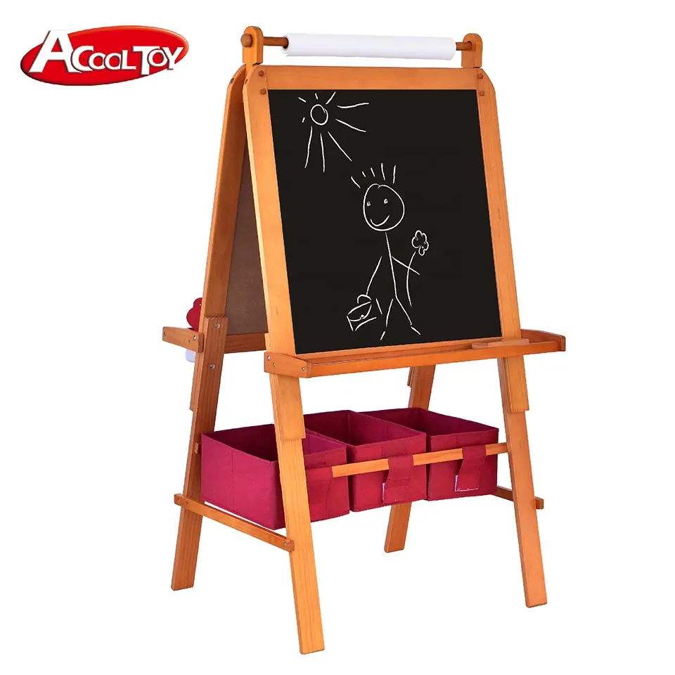 wooden board drawing Stand Easel Double Side Blackboard and Whiteboard Teaching Aids Deluxe Wooden Painting Easel Wood Brown Box