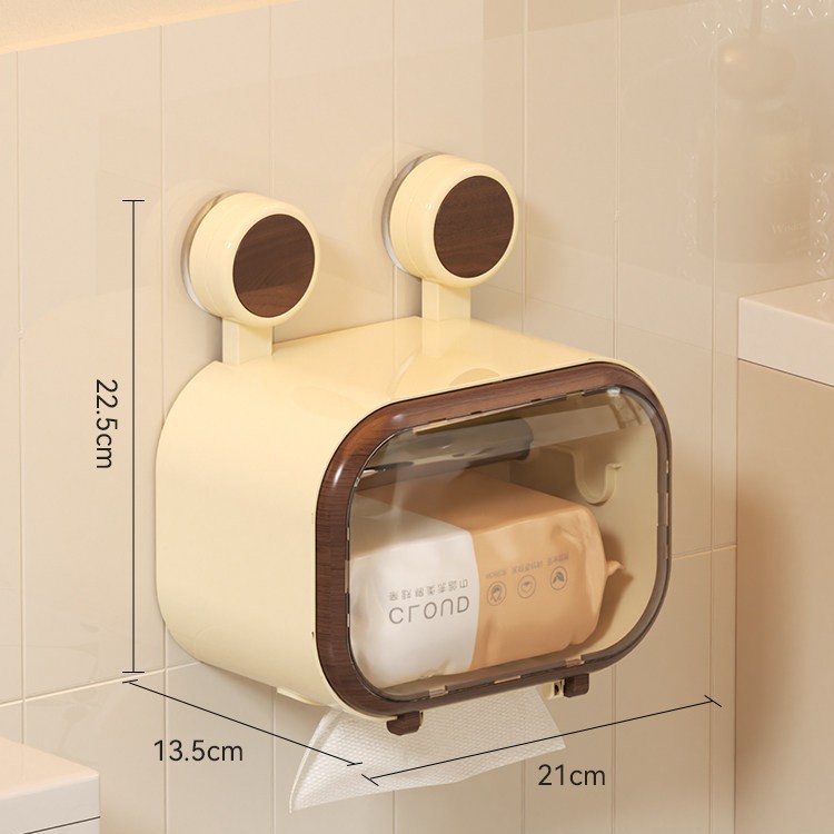 Suction Cup Tissue Box - Single Layer Walnut Wood Milk White