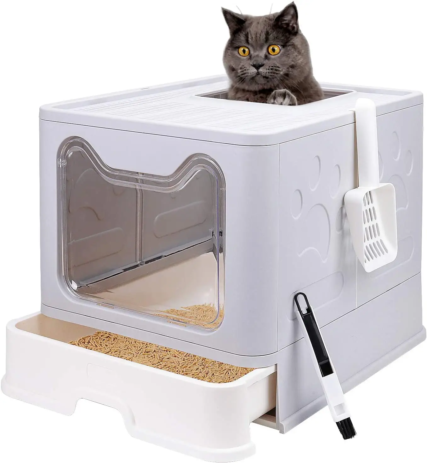 EW-inodoro plegable para gatos, lavabo de arena completamente cerrado con dibujo, productos de limpieza para mascotas, caja pequeña