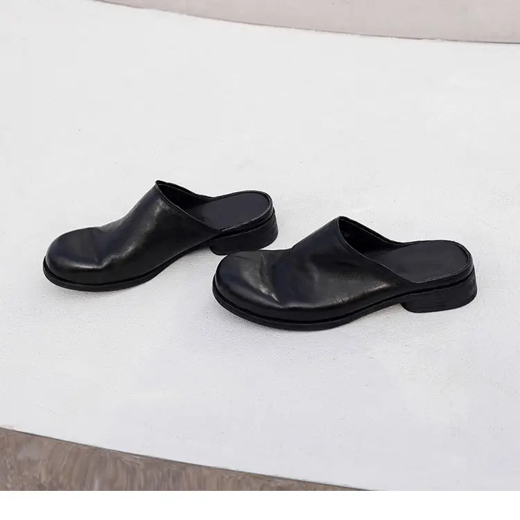 डिजाइनर मूल 2023 गर्मियों नई धोया horseskin दौर पैर की अंगुली फ्लैट खच्चरों असली लेदर मुलर पैर की अंगुली जूते, आरामदायक