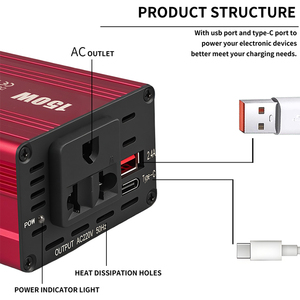 Inversor de coche portátil de 150W, adaptador de corriente de viaje compacto con cargador USB tipo C DC 12V a 110V AC para dispositivos de salida AC110V - Product Image 5