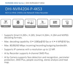 NVR4204-4KS3 NVR4204-P-4KS3 alhua 4CH 1U 2 HDD 12MP 8MP 5MP 4MP 4K AI Cctv System Network Video Recorder <strong>Dahua</strong> Nvr 4 Channel Poe - Product Image 3