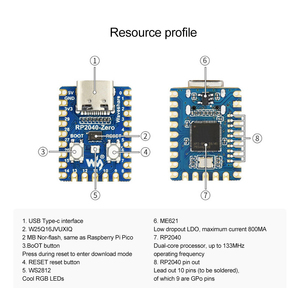 RP2040 RP2040-Zero สำหรับบอร์ดพัฒนา Raspberry Pi ไมโครคอนโทรลเลอร์, บอร์ดคู่คอร์เท็กซ์ M0 + โปรเซสเซอร์2MB แฟลช - Product Image 3