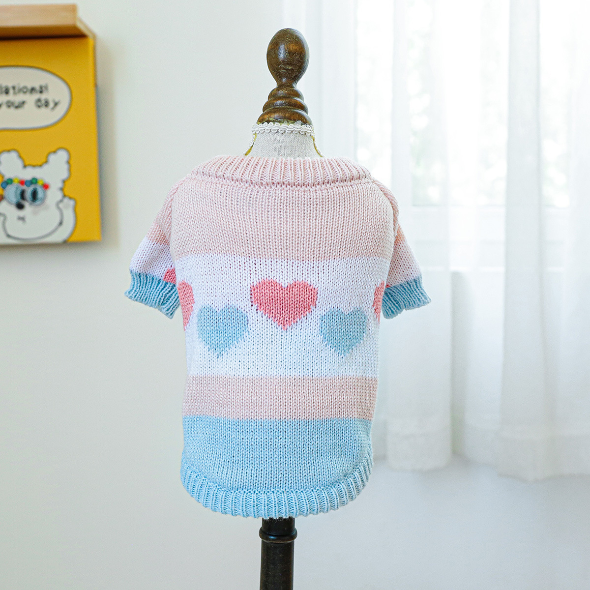 Blue and pink heart jacquard sweater