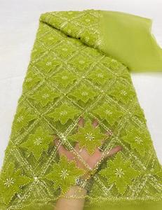 HFX 2024 New High End Beauty Hot <span class=keywords><strong>on</strong></span> Sale Stoff Hochwertige hand gefertigte Stickerei Pailletten Perlen Netz Spitze für 5 Meter Brautkleid
