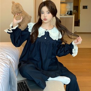 2025 mùa xuân và mùa thu mới lưới màu đỏ dễ thương cổ áo búp bê cô gái ngọt ngào đồ ngủ dài tay áo rộng phù hợp với nhà - Product Image 1