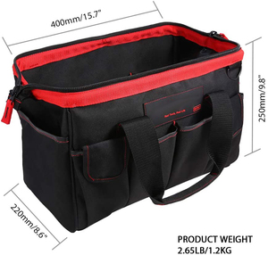 OEM LOGO <strong>16</strong>-inch <strong>Tool</strong> Storage Kit 7 Pockets Electrical Kit with Adjustable Shoulder Strap 600D Polyester PU Leather Red <strong>Tool</strong> <strong>Bag</strong> - Product Image 6