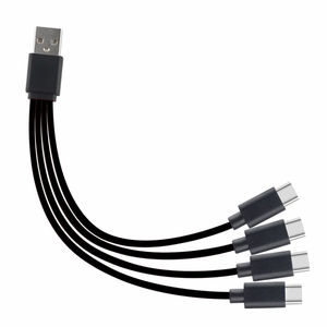 สีดำสายแยก USB แบบสั้น20ซม. สำหรับชายกับ USB C ชาย4 in 1หลาย USB C สายชาร์จได้อย่างรวดเร็ว