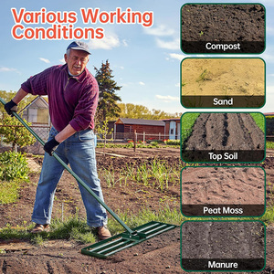 JH-Mech Outdoor 30&quot;x 10&quot; Heavy-Duty <strong>Leveling</strong> <strong>Rake</strong> With a Durable 6.5FT Rubber Handle Carbon Steel Lawn <strong>Leveling</strong> <strong>Rake</strong> - Product Image 4