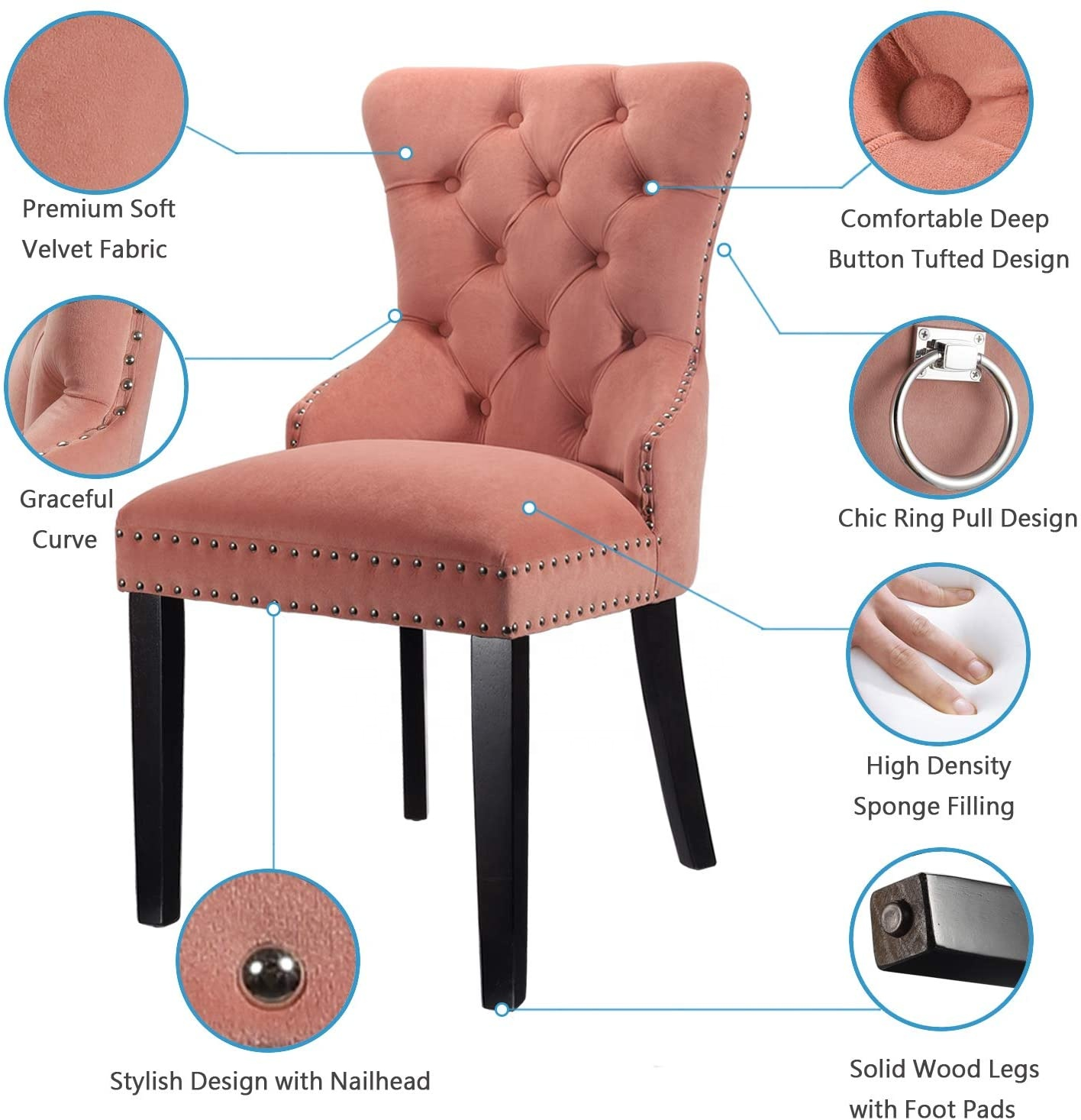 Commercial Velvet Cheap Wood Cane Button Armrest Dining Chair