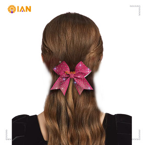Custom Bling AB Crystal <strong>Cheer</strong> Hair Bow Competition Cheerleading Rhinestone Transfers Printed <strong>Pink</strong> <strong>Cheer</strong> Bows - Product Image 5