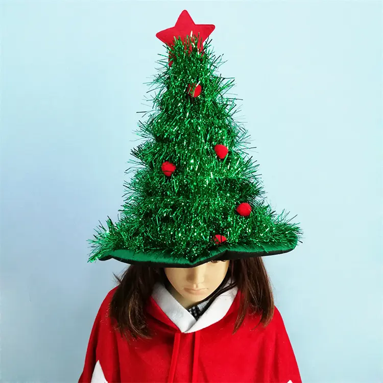 크리스마스 파티 장식 모자 비 커튼 그린 크리스마스 트리 모자 장식 그린 레드 골드 밀짚 모자 파티 의상