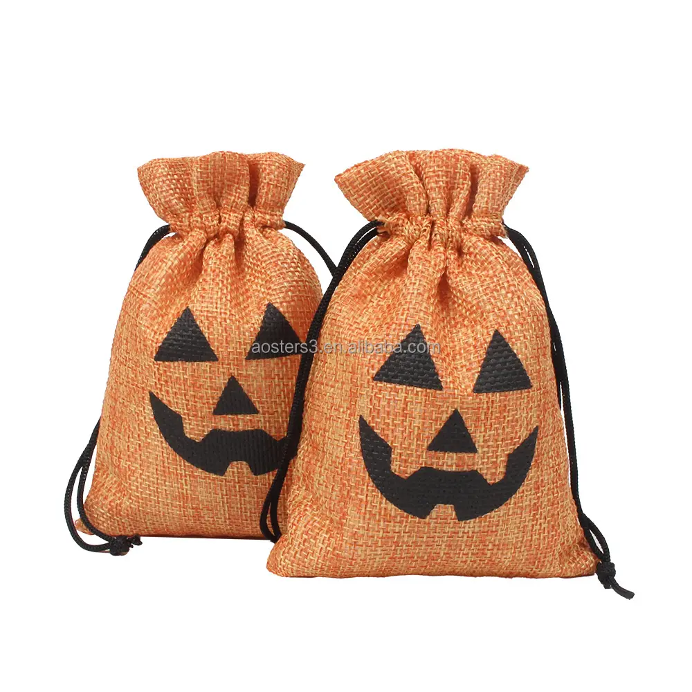 Bolsa con cordón de algodón y lino, bolsa con cordón de organza para Halloween