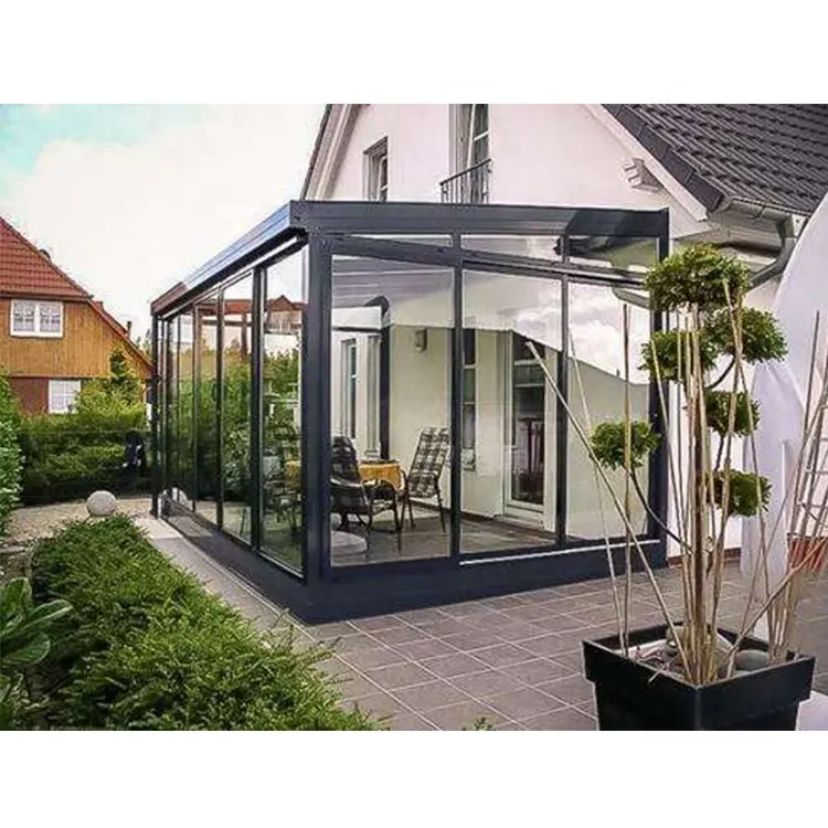 Bốn Mùa Kính Nhà Màu Xanh Lá Cây Thương Mại Prefab Sunroom Sets Để Bán