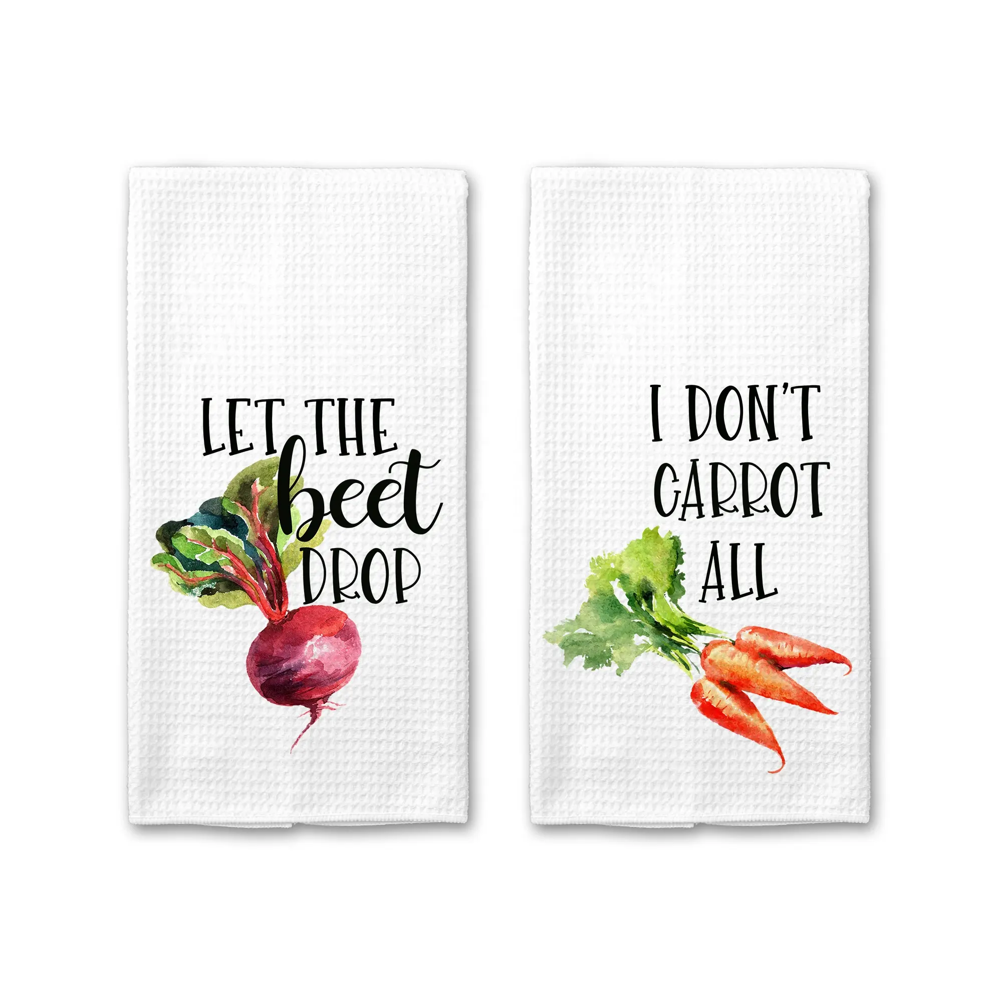 I Don't Carrot All  Let The Beet Drop Funny Vegetable Saying Waffle Kitchen Tea Towel Hostess Gift
