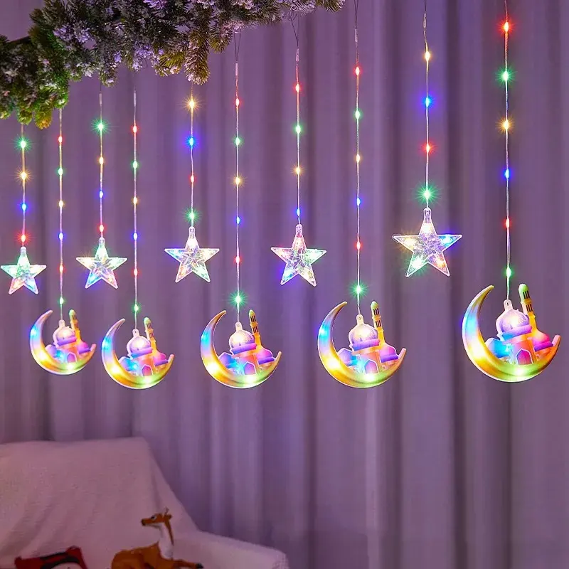 AC220V Star Moon Led Curtain String Light Ramadan Garland Lights EID Mubarak Decor per la casa Islam decorazioni per feste per eventi musulmani