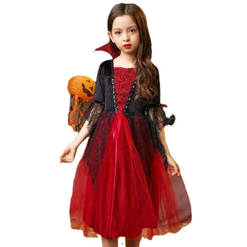 2023 vendita calda Halloween bambini maglia principessa vestito ragazze Festival caratteristica mantello costumi