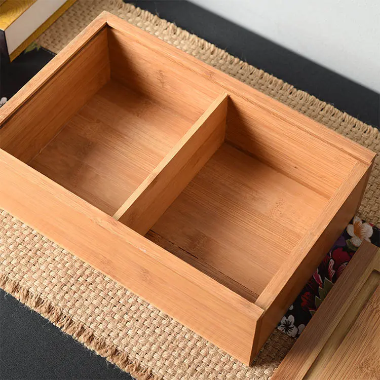 Cajas organizadoras clásicas de bambú, compartimentos de caja de bambú DIY