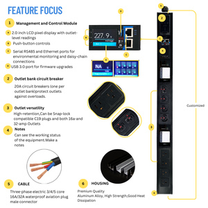 PDU IP haute puissance, PDU intelligent, contrôle IP à distance, capteurs d'E/S extensibles, C13 C19, OEM personnalisé, 10A 16A 32A, surveillance réseau - Product Image 3