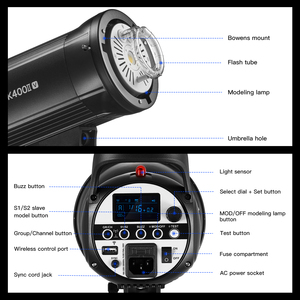 Godox SK400IIV SK400II-V 2.4G X系统专业紧凑型相机闪光灯摄影工作室闪光灯