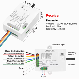 Interruptor de Control remoto RF de 433MHz, receptor 10A, soporte de Control de 2 vías con función de límite para puerta, garaje, toldo, persianas de Motor - Product Image 5