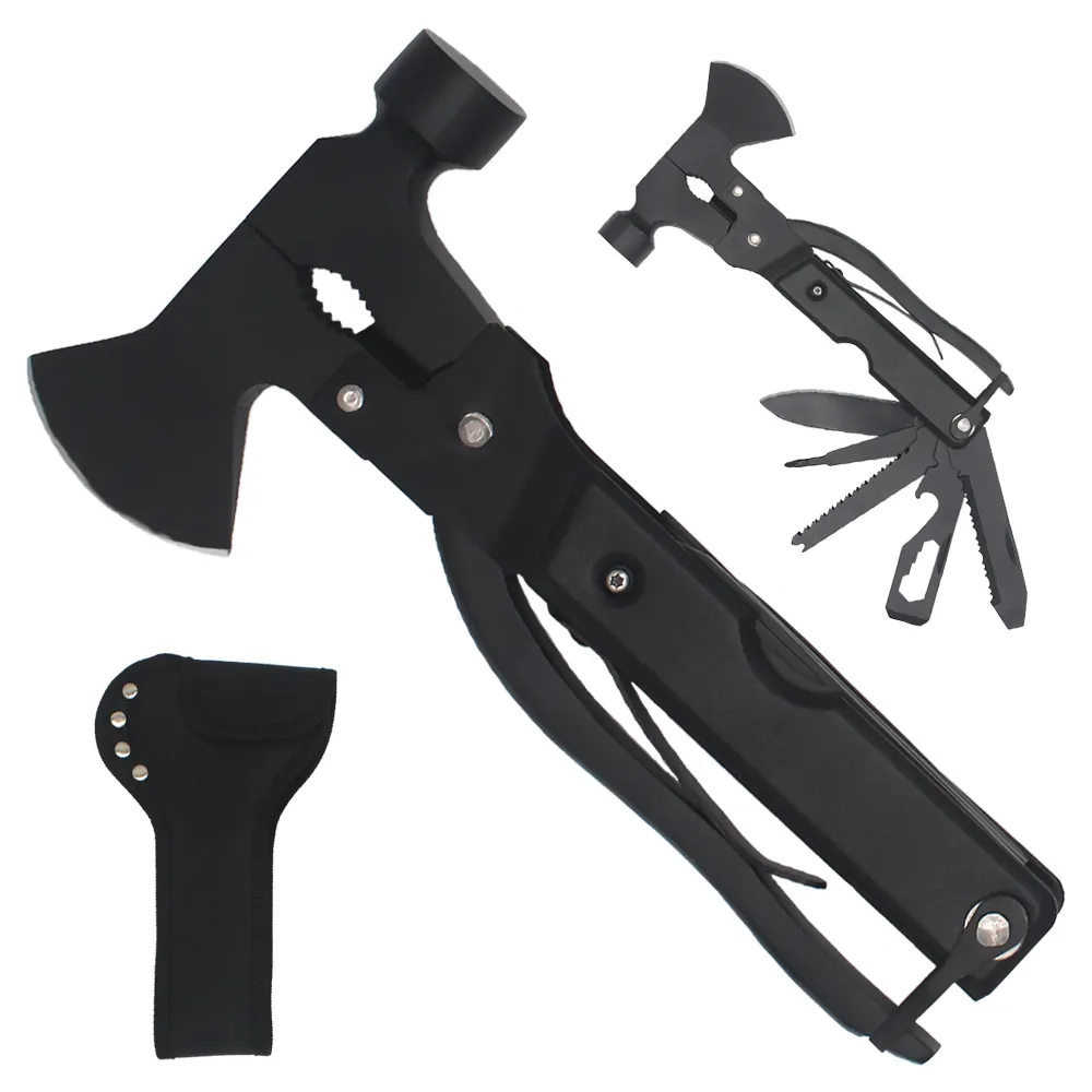 Schwarze Farb beschichtung Multi tool Hammer Camping ausrüstung Überlebens werkzeug 15 in 1 Multi-Tool-Achsen Hammer