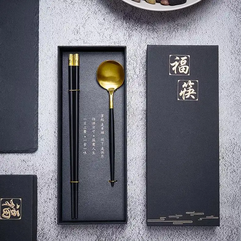 New Year Chopstick And Chopsticks And Spoon Gift Set Alloy Fiberglass New Year chopstick gift set