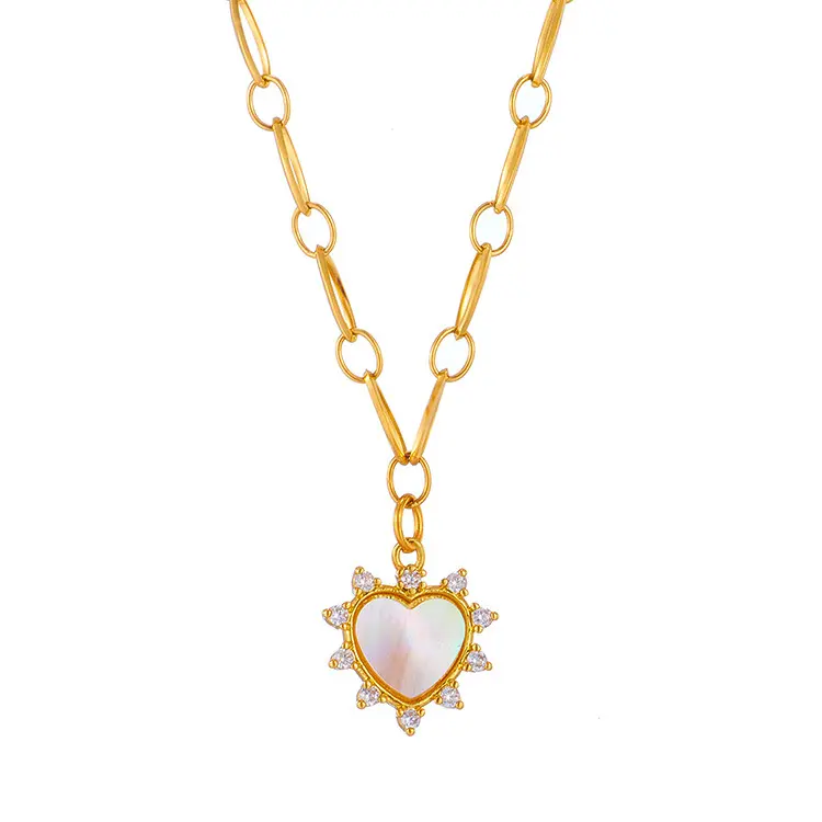 Collar con colgante de corazón de circonia de acero y titanio chapado en oro Punk para mujer