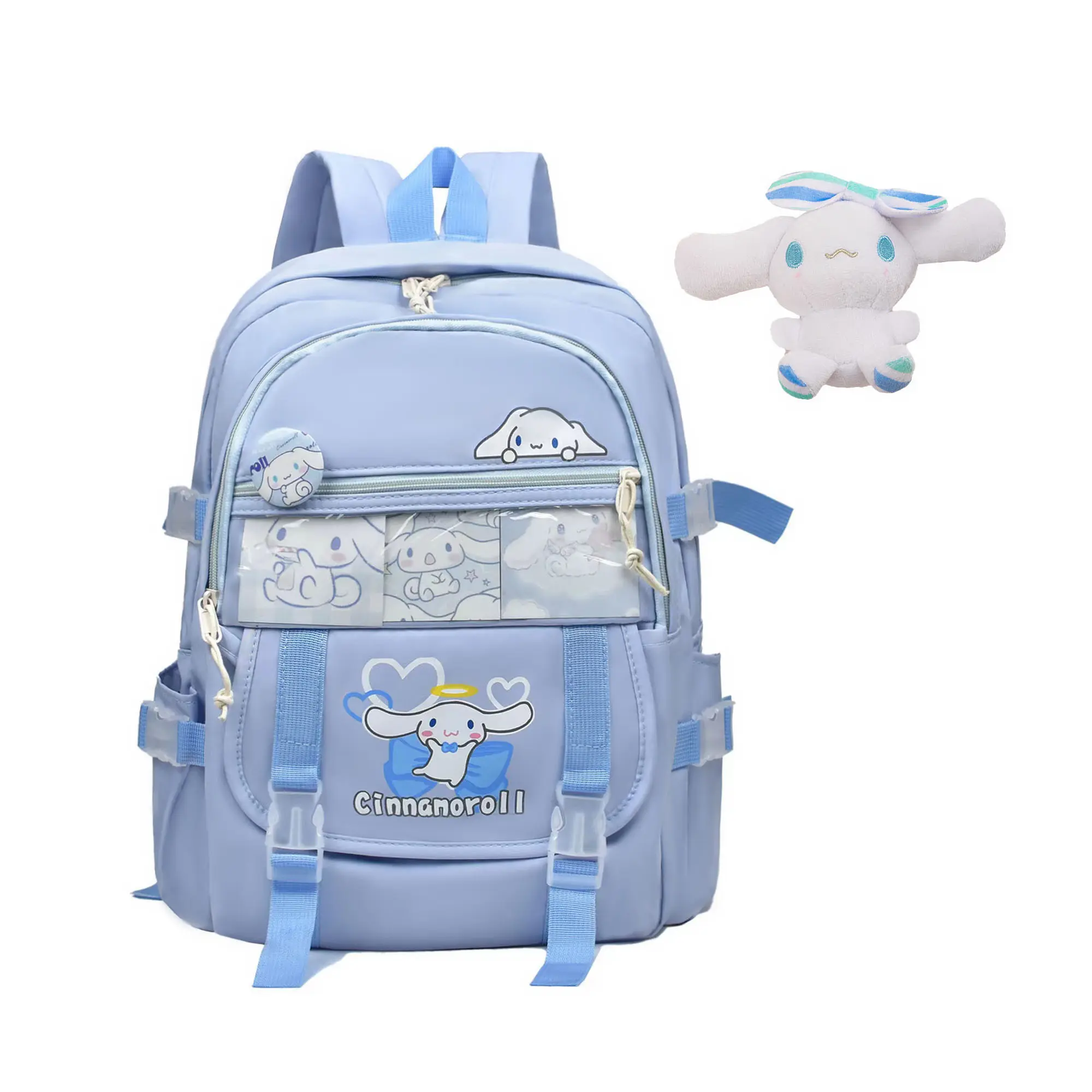 Cute Cool Backpack for Girls Cartoon Backpack with Cinnamoroll Kawaii Pins Accessories Middle School Students Bookbag Daypack