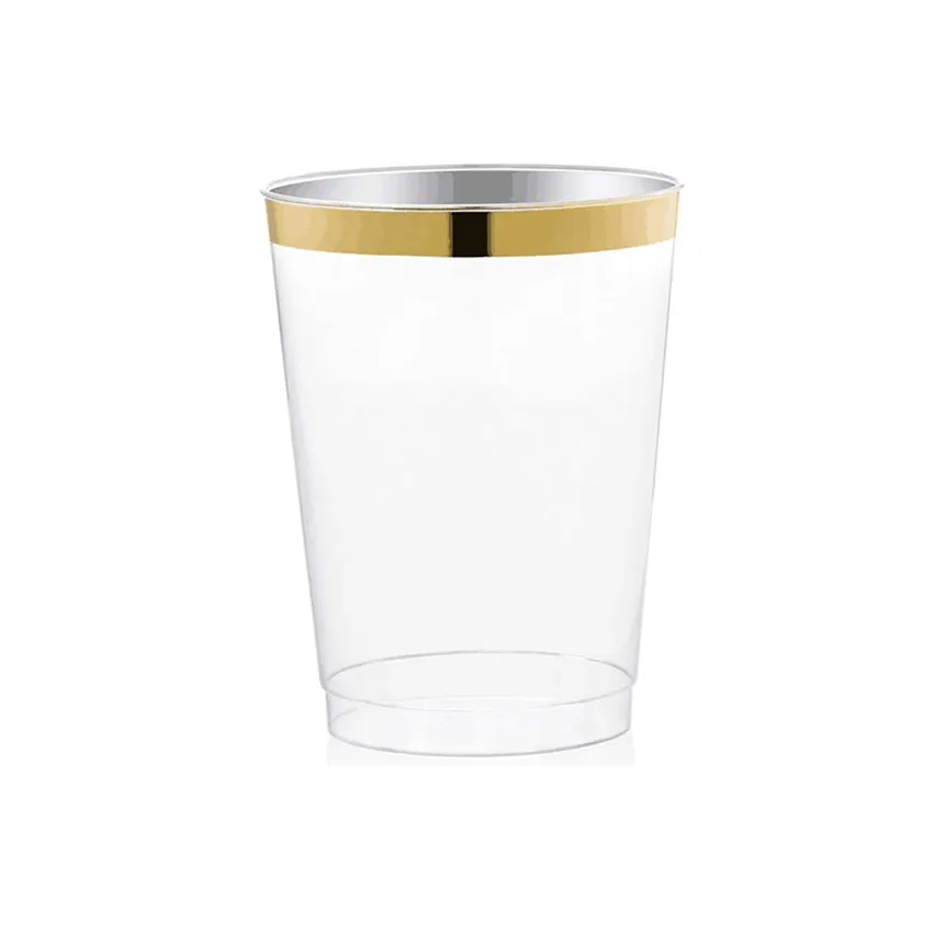 12oz חבילה זהב מסגרת פלסטיק כוסות ברור פלסטיק כוסות כוסות חד פעמי חתונה כוסות
