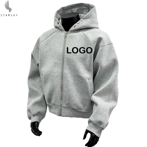 Özel yıkanmış fermuarlı kapüşonlu eşofman üstü 480g amerikan tarzı Boxy Unisex düz boş düz renk kazak çift katmanlı Hoodies erkekler için - Product Image 1