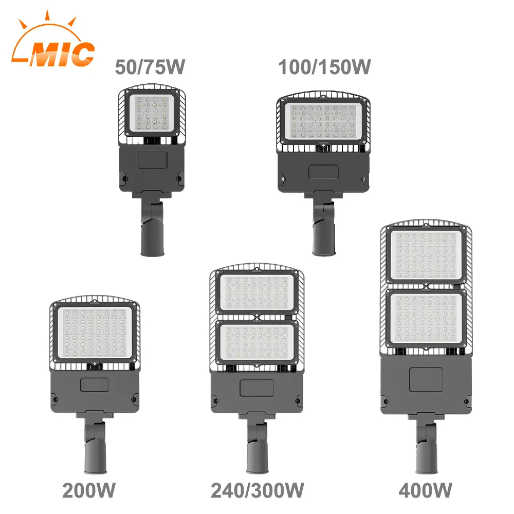 MIC Parking de route extérieur contrôle intelligent de la lumière gradation avec prise Zhaga /Nema/cellule photoélectrique led boîte à chaussures réverbère 100w