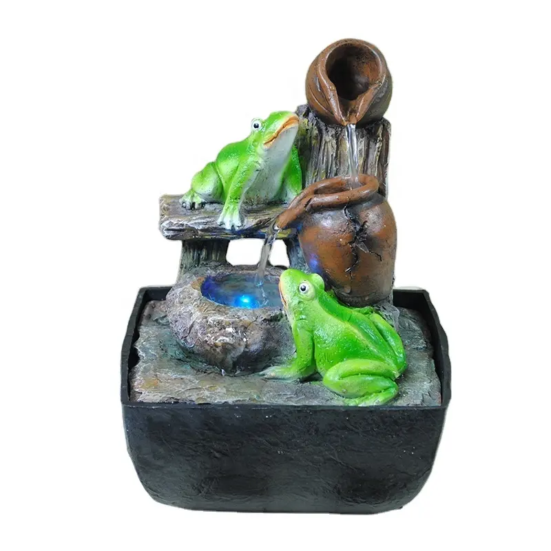 Ornamento de rana de poliresina con diseño de animal para interior, decoración de fuente de agua