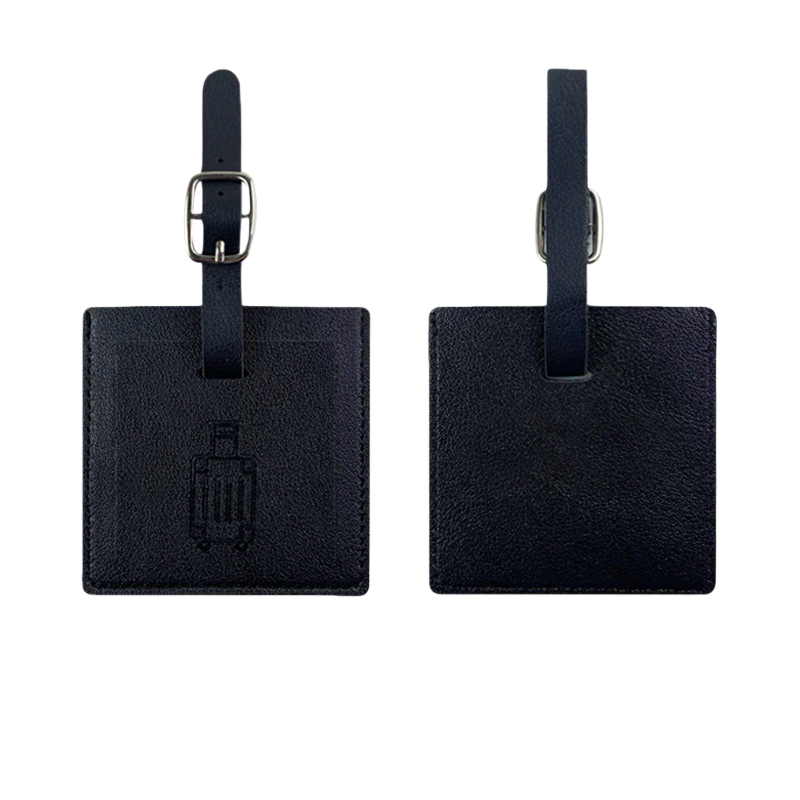 Étiquette de bagage carrée, noire