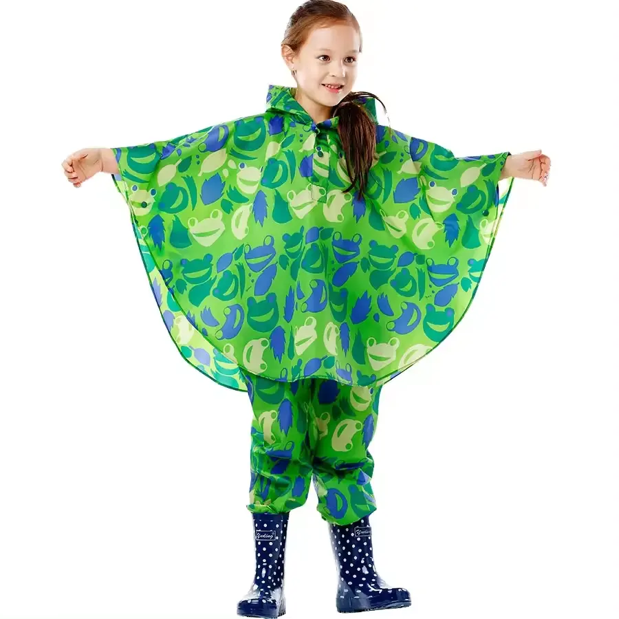 Neues Produkt kaufen Kinder Regenmantel-Set Cartoon Jungen Mädchen Polyester Poncho mit Hosen Outdoor wasserdichter Regenmantel für Kinder