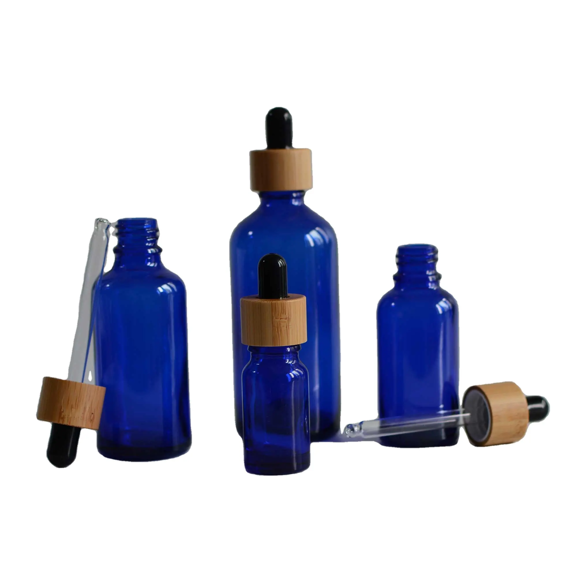 Natural Bamboo Wooden Dropper Bottles,10ml 15ml 20ml 30ml 100ml Blue Glass Dropper Bottles, Cobalt Blue Glass Eye Dropper Bottle
