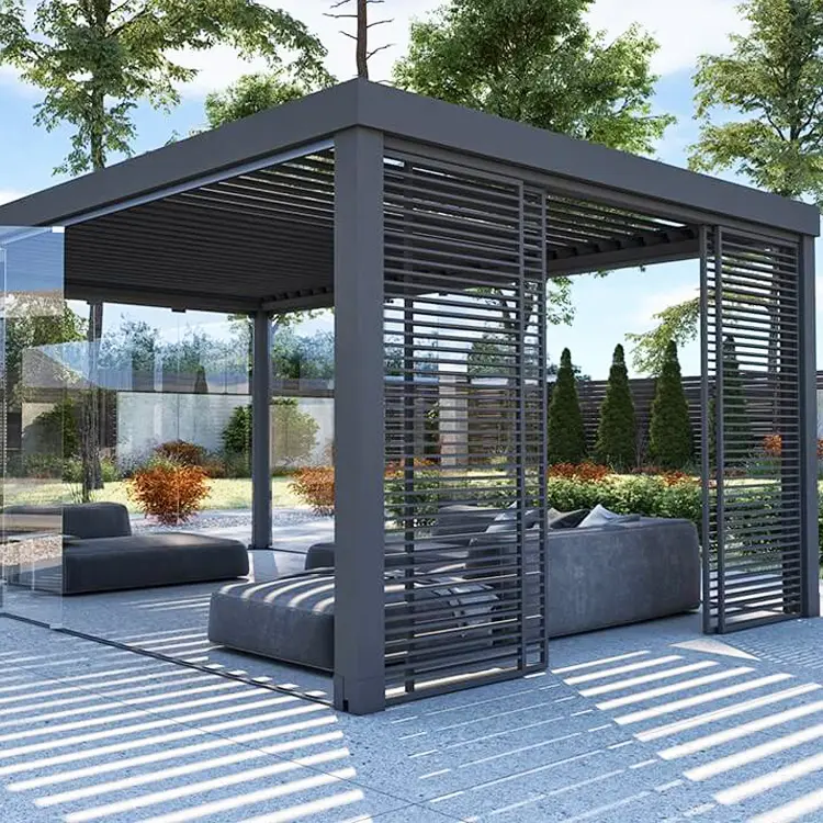 Alüminyum Deluxe pavilion bahçe, pergola su geçirmez çatı açılış panjur dış mekan teras pergola