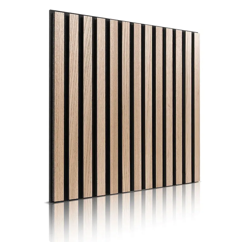 Panel akustik strip kayu dekorasi menyerap suara serat poliester kayu MDF