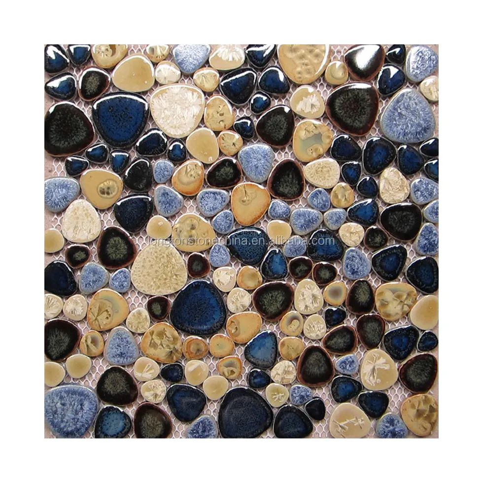 Mosaico blu smaltato ceramica ciottolo gres porcellanato bagno doccia piastrelle per pavimenti in marmo mosaico