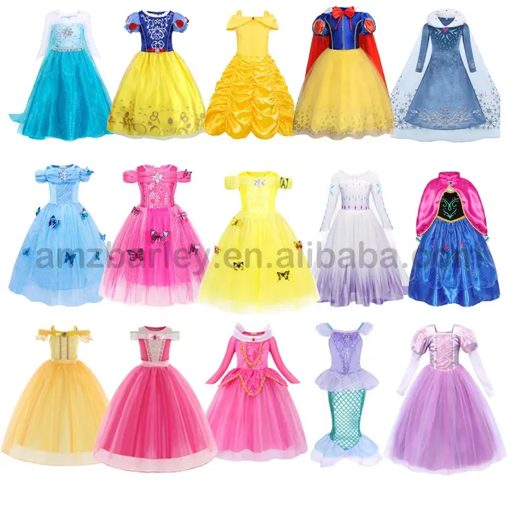 Nueva llegada 2024 Disfraces para niños Fancy Elsa Anna Snow Belle Princess Dress para niñas