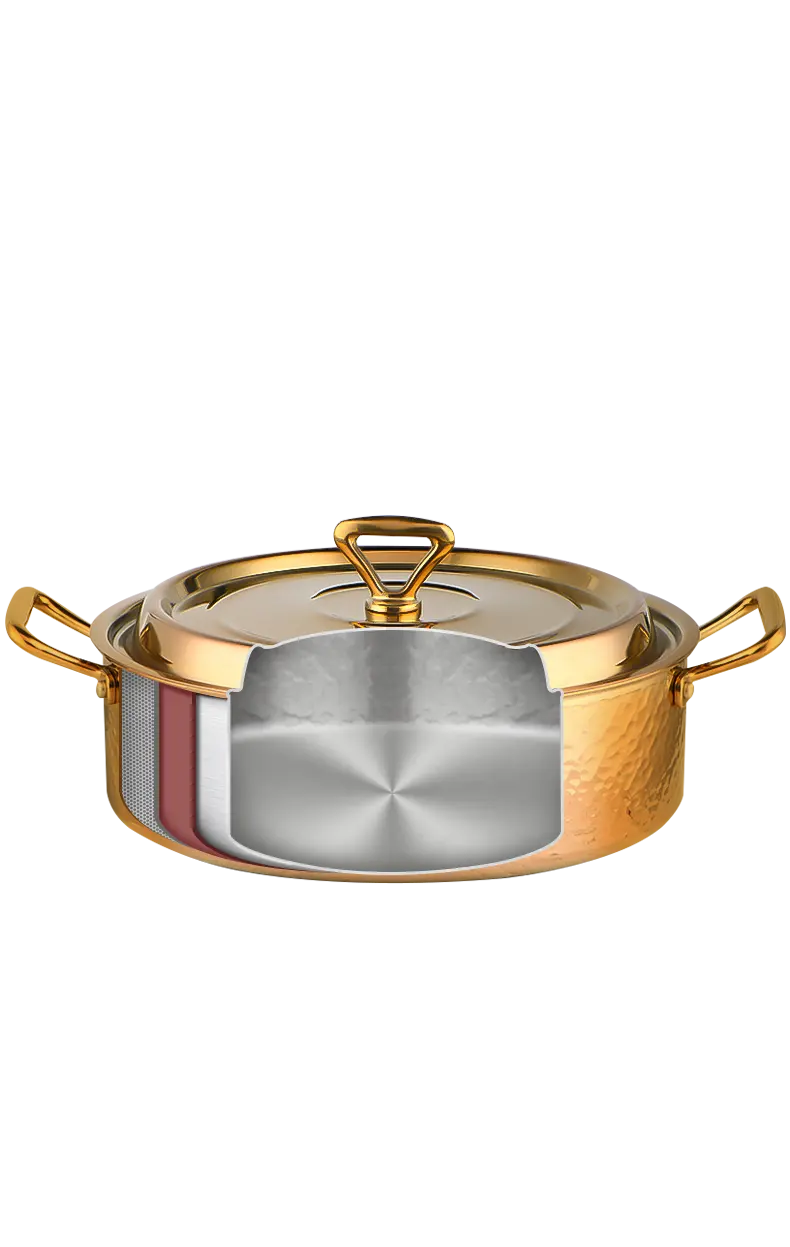 وعاء حساء فولاذية من ثلاث طبقات ذهبية وفضية ، مدفئ طعام ، ينطبق على مواقد الغاز الحثي