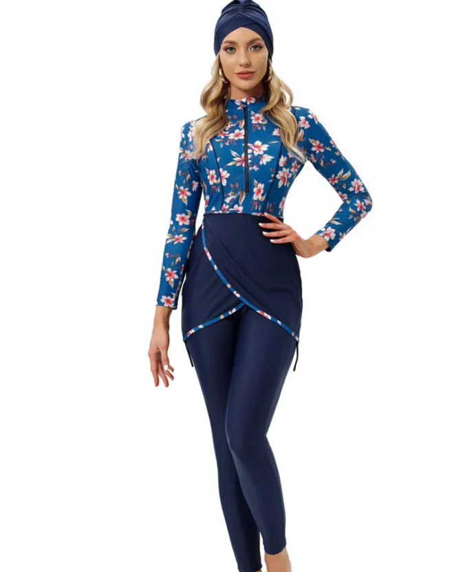 Traje de baño islámico para mujer, traje de baño de manga larga con estampado en 4 colores, tallas 4XL, disponible en 3 piezas, 2022