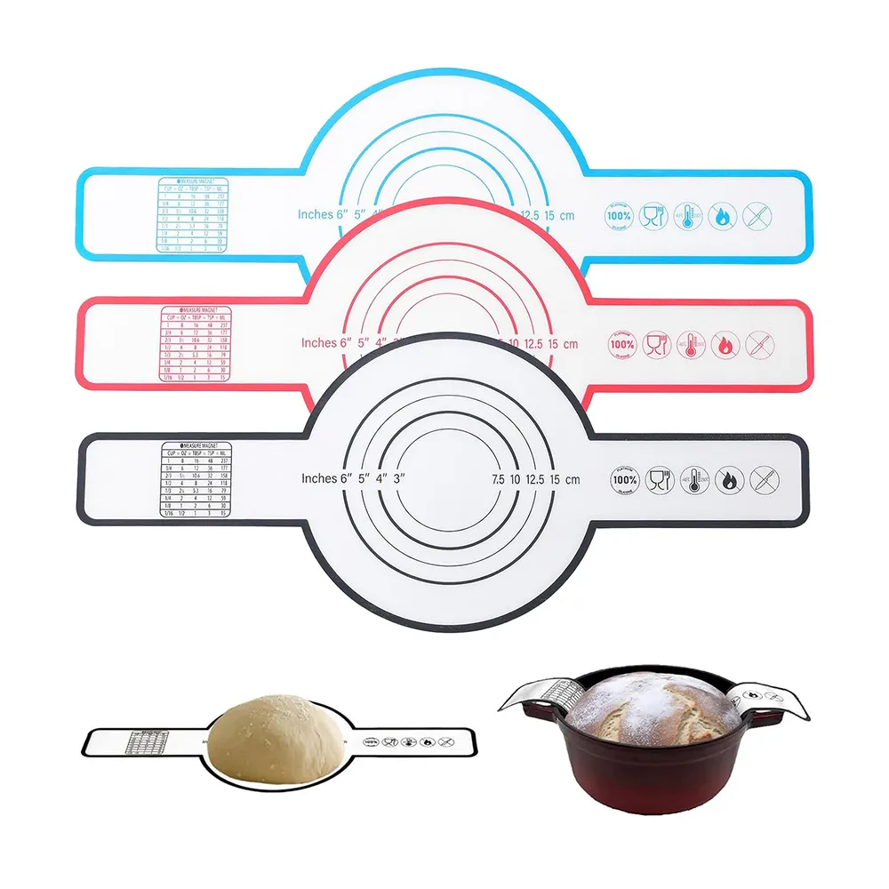 BPA 무료 실리콘 빵 슬링 빵 베이킹 시트 라이너 비 스틱 실리콘 베이킹 매트 네덜란드 오븐 용 실리콘 빵 베이킹 매트