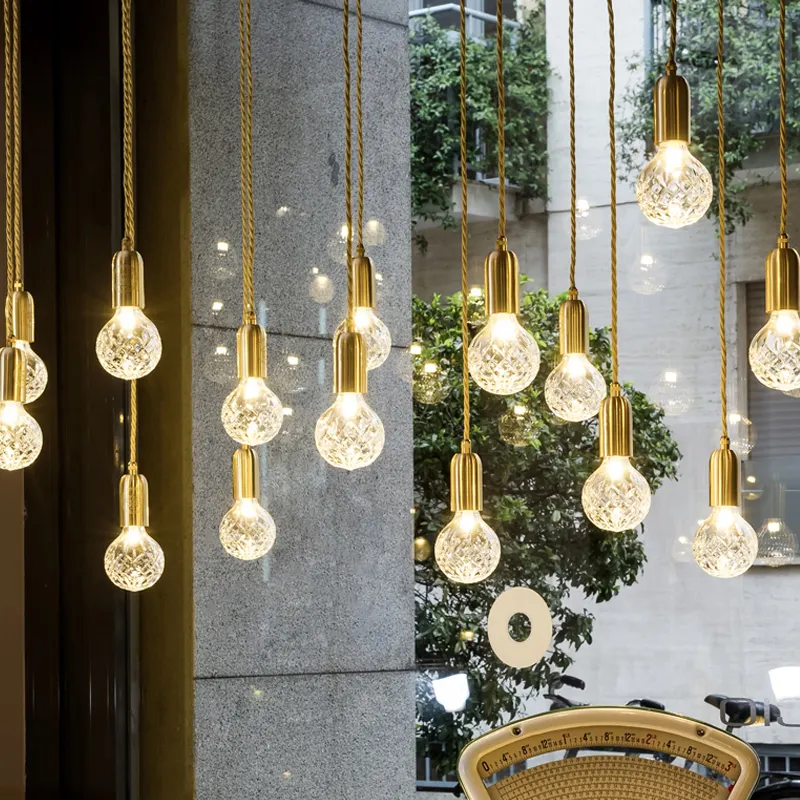 Champagne Gold Modern Crystal Curved Designs Glass Ball Bedroom Kitchen Chandelier Light