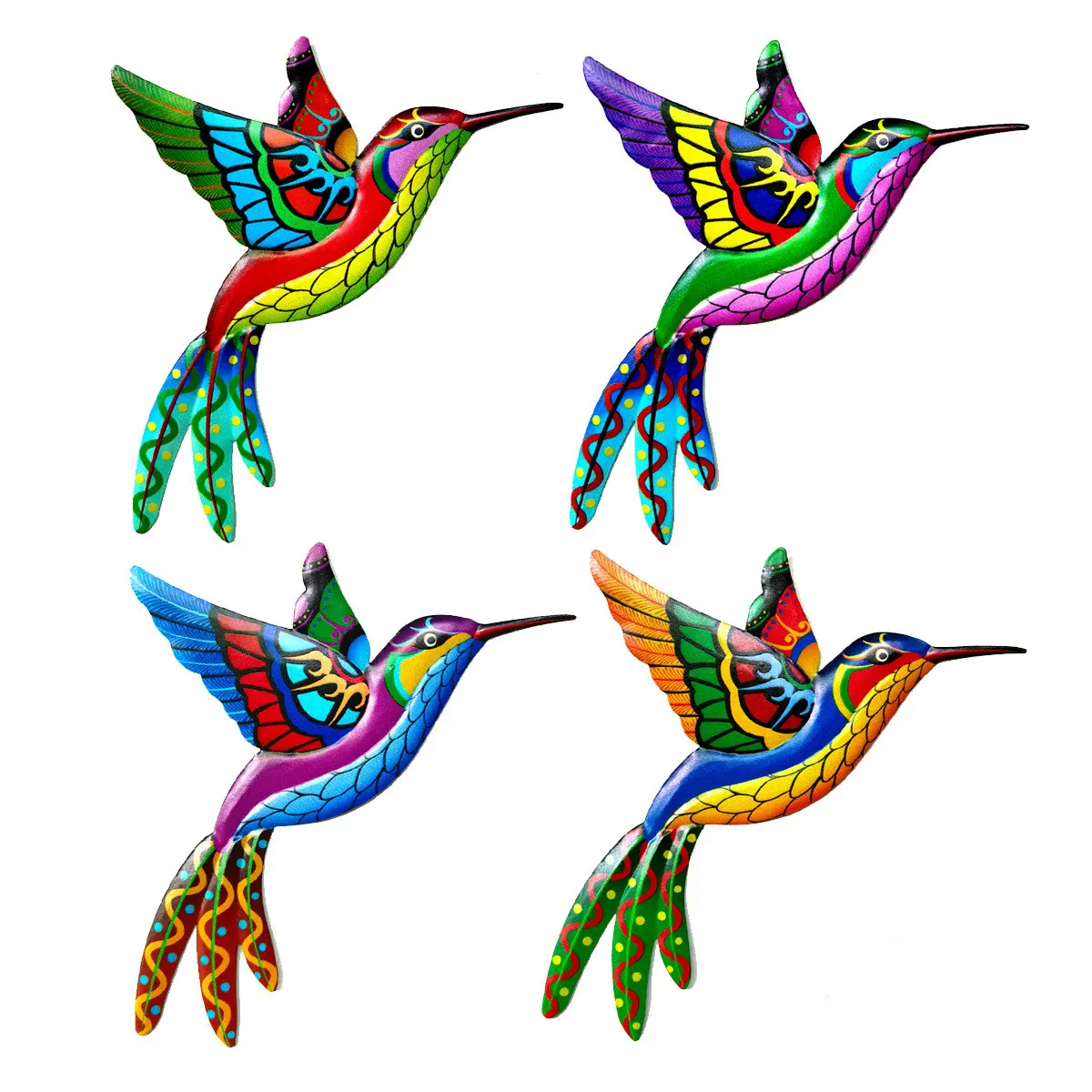 Set of 4 New Metal Simulation Hummingbird Wall Art Decoration Garden Animals Iron Wall Decor