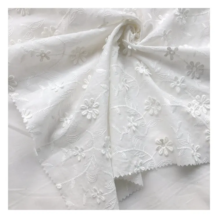 Haute qualité 100% coton tissé blanc petite fleur motif Floral oeillet Schiffli broderie tissu pour femmes dames robe