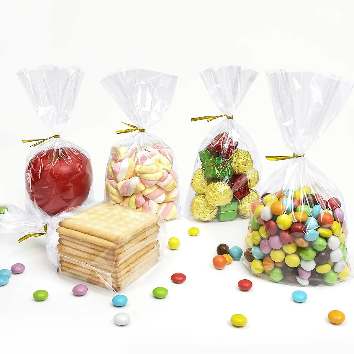 Clear Treat Bag 50 Stück Cellophan Taschen Clear Candy Bags mit Metallic Twist Ties für Kinder Geburtstag Candy Popcorn Geschenk Cookie