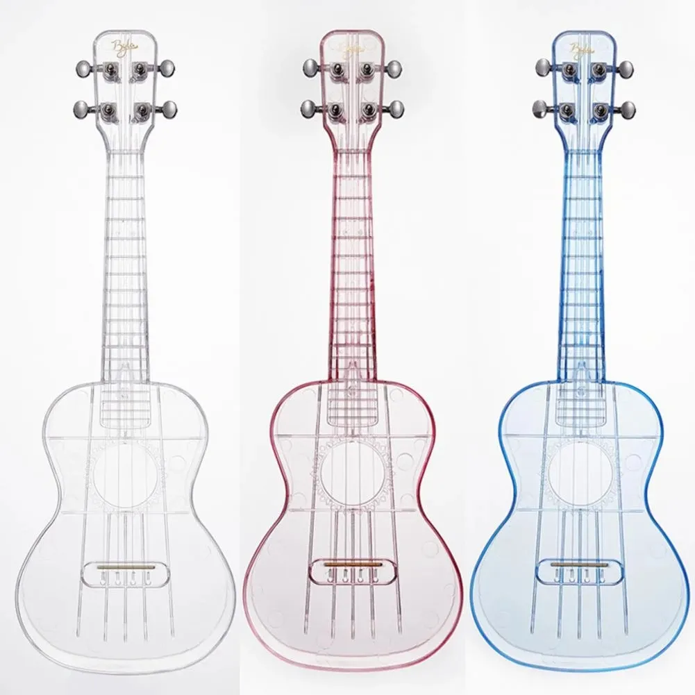 Ukulele acústico de 21 polegadas, mini guitarra clássica transparente para show, com bolsa, instrumentos de música soprano, ukulele