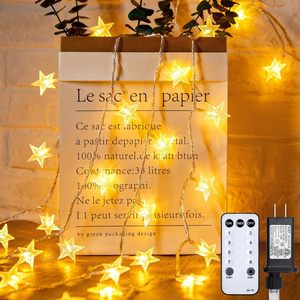 Star String Lights Plug in 33Ft 100 LED 66Ft 200 LED Star Fairy Lights con control remoto y temporizador 8 modos Luces de Navidad impermeables - Product Image 1